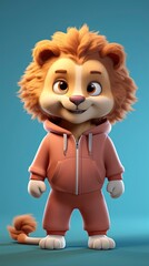 cute lion cartoon 3d render with one color background, generative ai