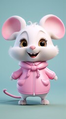 cute mouse cartoon 3d render with one color background, generative ai