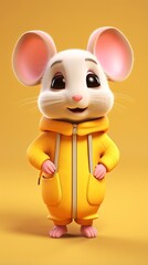 Fototapeta premium cute mouse cartoon 3d render with one color background, generative ai