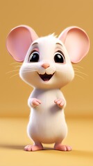 Fototapeta premium cute mouse cartoon 3d render with one color background, generative ai
