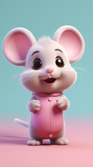cute mouse cartoon 3d render with one color background, generative ai