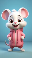 cute mouse cartoon 3d render with one color background, generative ai