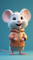 cute mouse cartoon 3d render with one color background, generative ai