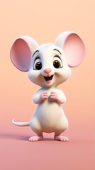 cute mouse cartoon 3d render with one color background, generative ai
