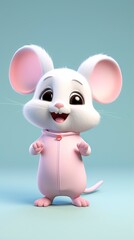 cute mouse cartoon 3d render with one color background, generative ai