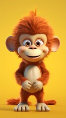 cute monkey card 3d render with one color background, generative ai