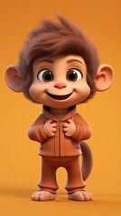 cute monkey card 3d render with one color background, generative ai