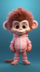 cute monkey card 3d render with one color background, generative ai
