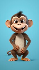 Fototapeta premium cute monkey card 3d render with one color background, generative ai