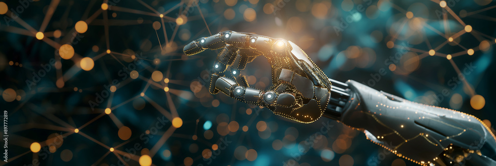Aufkleber Robot hand interacting with network representing artificial intelligence
