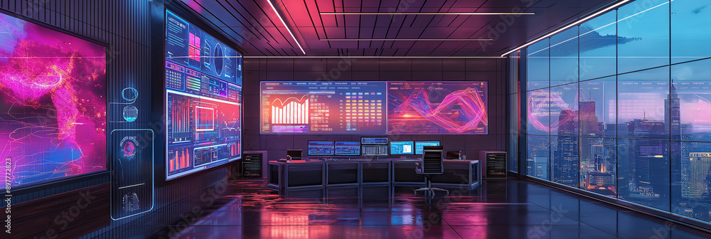 Aufkleber Modern futuristic control room displaying graphs and data