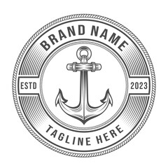 anchor Hipster logo. circle stamp label navy ship nautical vector design