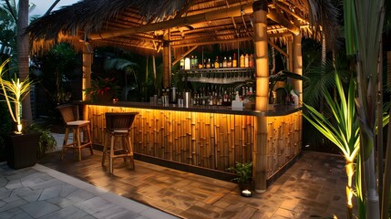 Fototapeta premium bamboo outdoor bar with lights