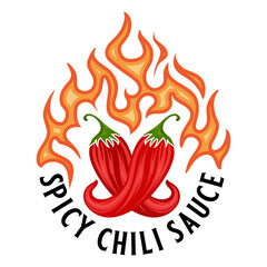 Chili logo. red chili fire circle hot natural spicy food product symbol.