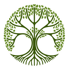 tree logo with circle shape vector stamp leaf root tree of life oak banyan tree