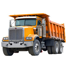 Heavy Duty Hauler: A bright yellow dump truck, powerful and ready for work, isolated on white. 