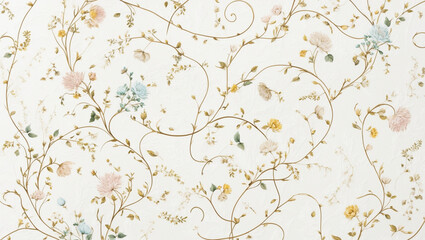 Seamless Abstract Delicate White Floral Pattern With Light Pink, Yellow, And Blue Flowers