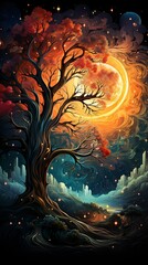 Obraz premium landscape with trees and water wallpaper , generative ai
