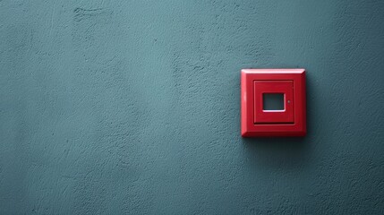 Fire alarm switch box on gray wall with copy space emphasizing emergency prevention