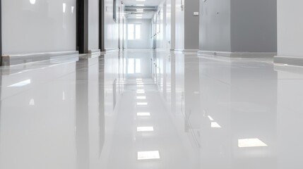Multi-layer epoxy resin flooring, commercial grade with a shiny finish, tough and resilient foundation, long-lasting sealant, sturdy and hard-wearing coverage