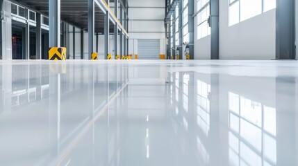 Seamless epoxy resin floor with a glossy finish, strong and smooth surface, durable and protective, perfect for decorative industrial applications