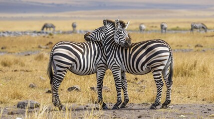 Obraz premium cute zebras hugging in their habitat AFRICA