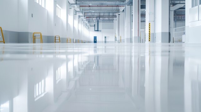 Seamless epoxy resin floor with a glossy finish, strong and smooth surface, durable and protective, perfect for decorative industrial applications