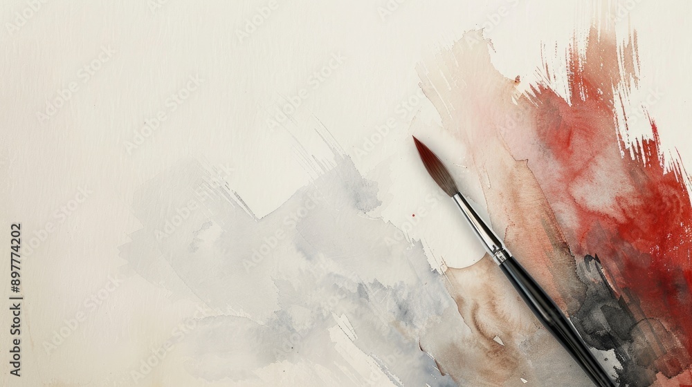 Poster minimalistic design with copy space for text using paper watercolors and brush
