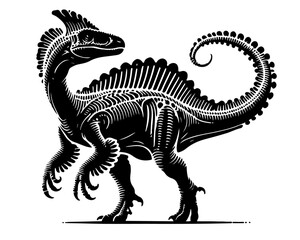 Obraz premium Dinosaur with intricate patterns, showcasing its distinctive features, black vector illustration against white background ¥