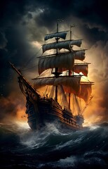 Obraz premium ship in the sea background , generative ai