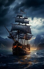 Fototapeta premium ship in the sea background , generative ai