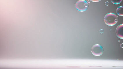 Floating Soap Bubbles Against a Soft Gray Background 