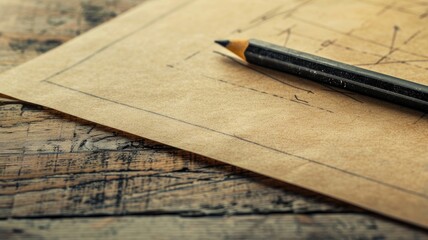 Architectural sketch on aged paper with black pencil