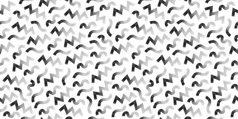 Black and white paintbrush strokes. Hand-drawn curved and wavy lines. Vector grunge seamless pattern. Chaotic pastel brush scribbles. Modern paint background. Brush strokes, and squiggles.