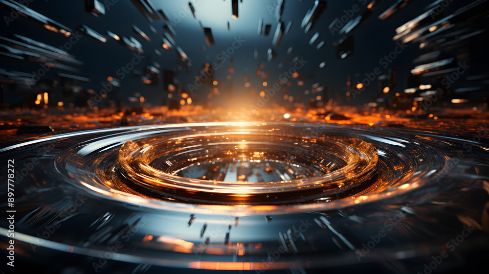 Poster a close-up of a reflective, futuristic surface with swirling liquid creating a dramatic backdrop. th