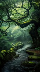 tree in the forest background , generative ai