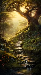 tree in the forest background , generative ai