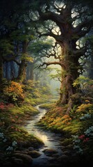 tree in the forest background , generative ai