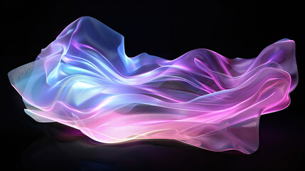 3D Fluid Creative Background with Glassmorphism Style, Frosted Glass Effect in Pastel Colors: Pink, Purple, Blue, Curved Line Graphic Design, Isolated on Black Background