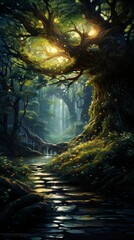 tree in the forest background , generative ai