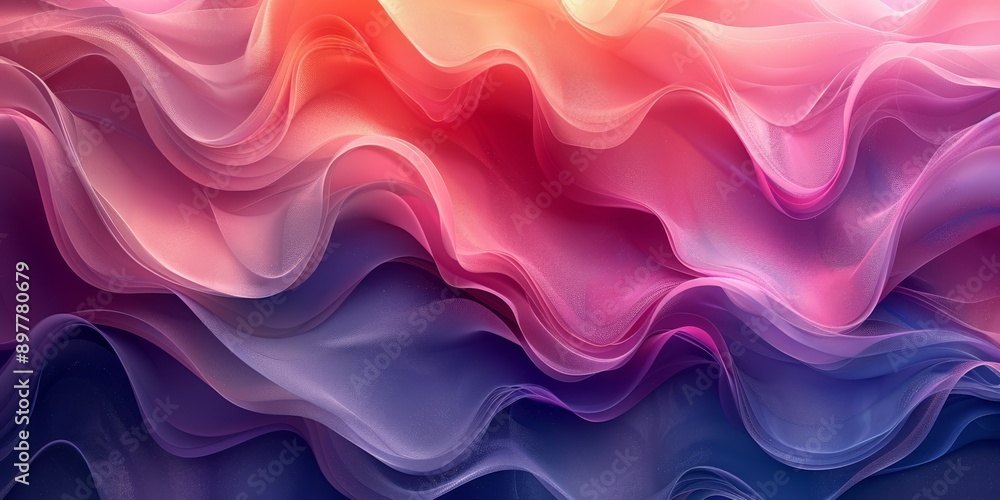 Poster in this creation, vibrant abstract waves in a soft gradient light merge warm and cool colors harmoni