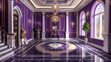 Obraz premium Luxurious purple interior with marble flooring and decorative walls 