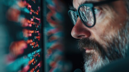 An artistic representation of colorful computer code lines displayed on a screen, encapsulating the essence of programming, technology, and complex software development.