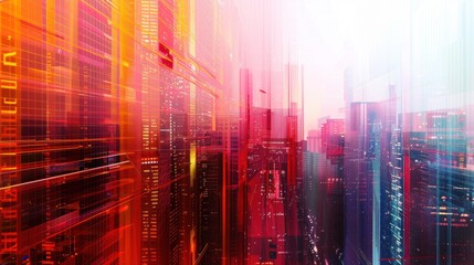 Abstract Cityscape with Neon Lights and Overlapping Layers
