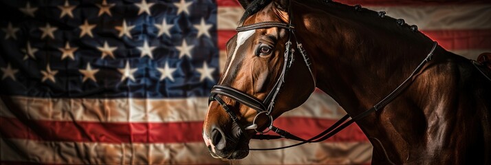 horse, american flag background