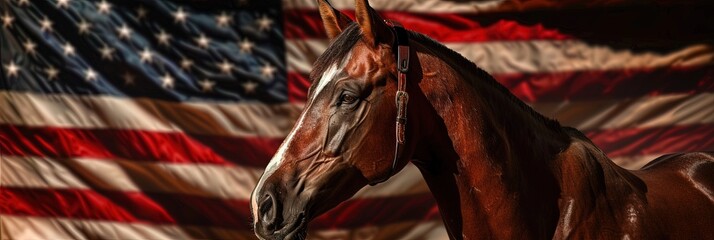 horse, american flag background