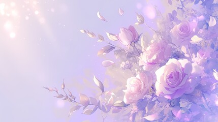 Pastel Hued Purple Roses with a Soft White Glow,Rose background with copy space,Valentine's Day, Wedding, Anniversary, Romance