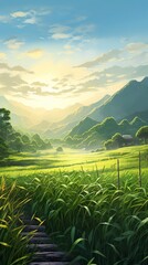 Fototapeta premium green wheat field background and copy space , generative ai