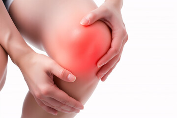 Close-Up of Person Holding Painful Knee with Inflammation Highlighted in Red