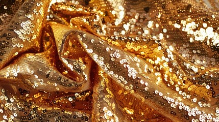 Luxurious gold sequins fabric with a silver shimmer Elegant gold glitter train dress Fashionable glam attire texture
